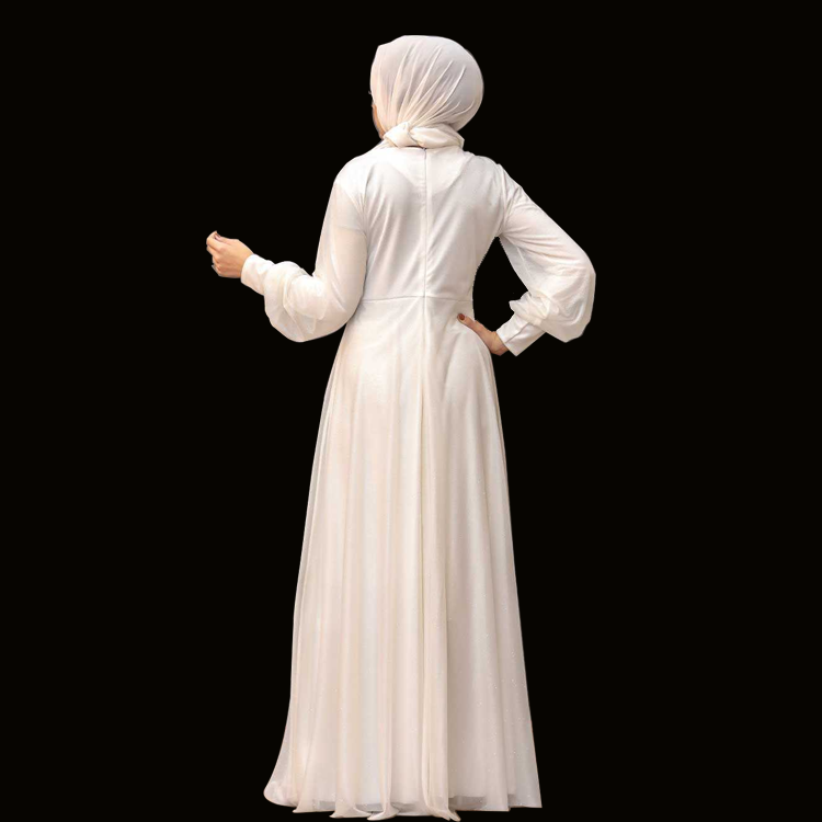 Long sleeve islamic wedding dress hijab bridal white muslim wedding dress