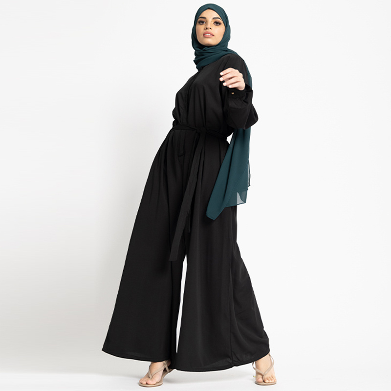 Custom one piece jumpsuit with long pants black islamic jumpsuit set women muslim jumpsuit