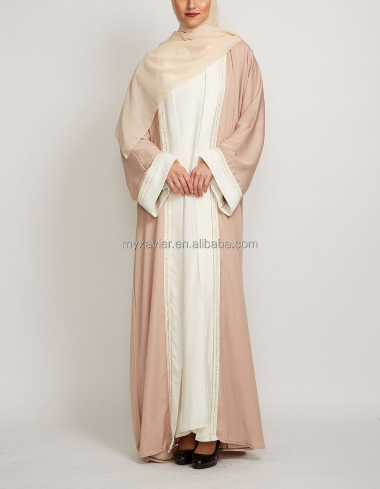 Nude Pink Front Open Abaya With belt Kimono Maxi Abaya For Muslin Wholesale Islamic Clothing