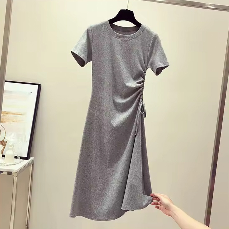 Custom blank simple smocked side cotton t shirt dress women summer high quality casual short dress