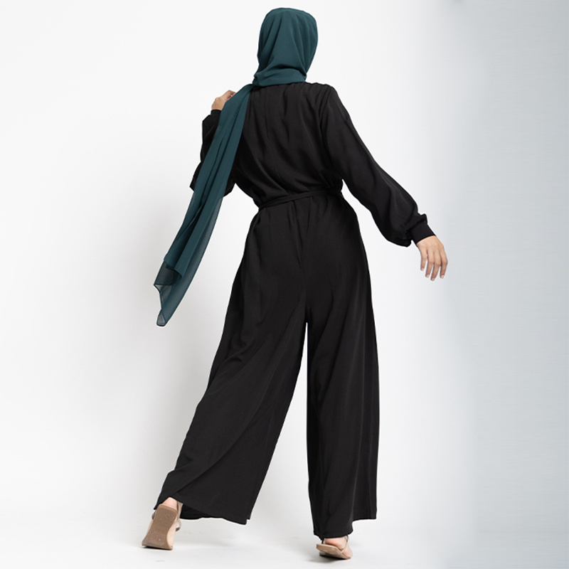 Custom one piece jumpsuit with long pants black islamic jumpsuit set women muslim jumpsuit