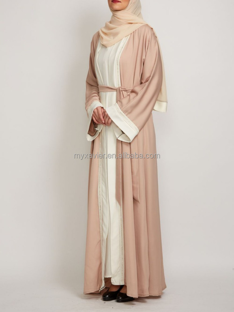 Nude Pink Front Open Abaya With belt Kimono Maxi Abaya For Muslin Wholesale Islamic Clothing