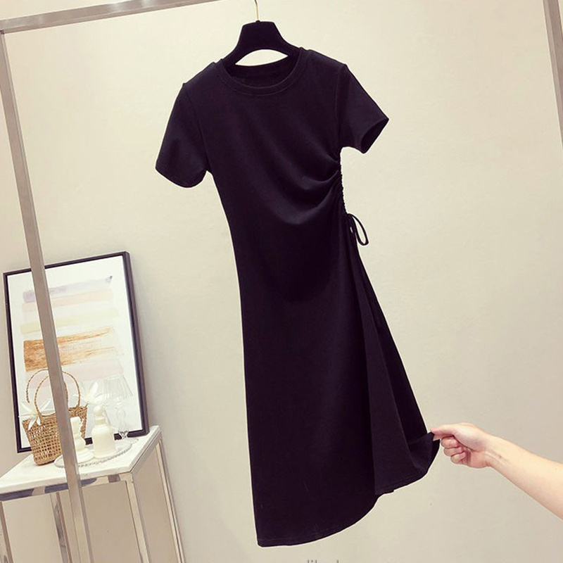 Custom blank simple smocked side cotton t shirt dress women summer high quality casual short dress