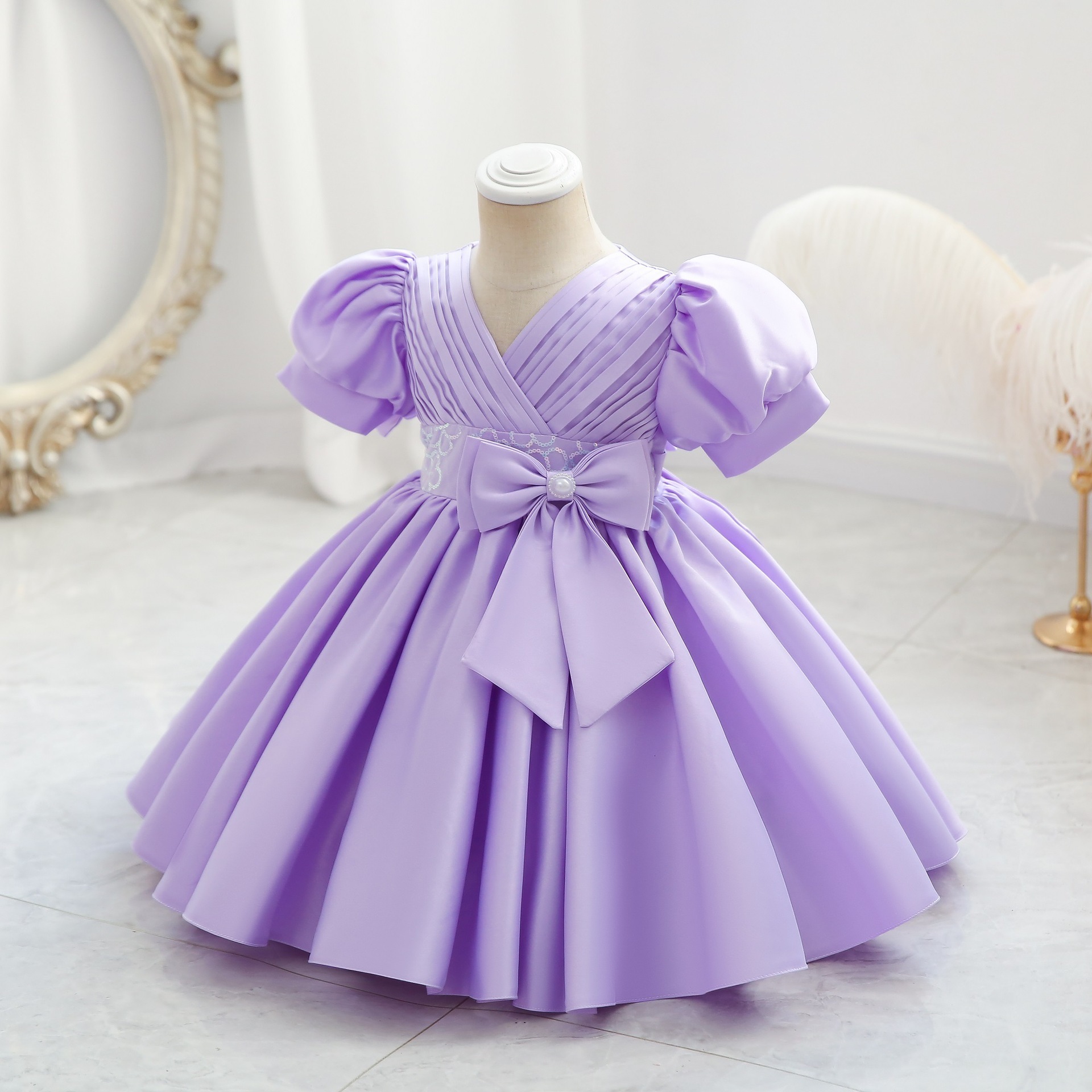 Satin Birthday Wholesale Toddlers Wear Shop Children clothes kids luxury clothing Fancy Frocks for Baby Girls Dresses