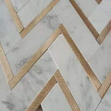 Century Mosaic Stone Carrara Marble mixed Brass Chevron Herringbone Mosaic White Gold Kitchen Backsplash Wall Mosaic Tile