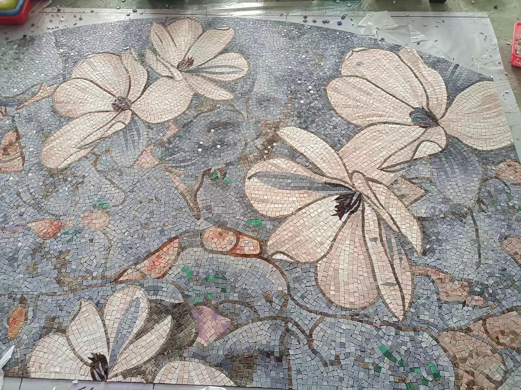 hand cut art glass tile murals in mosaic mural flower wall tile for kitchen bathroom