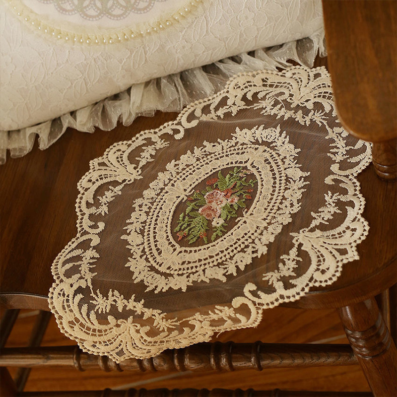 Custom White Beige Lace Embroidery Table Place Mat Round Pad Cloth Placemat Cup Mug Cookware Coaster Napkin Doily Kitchen