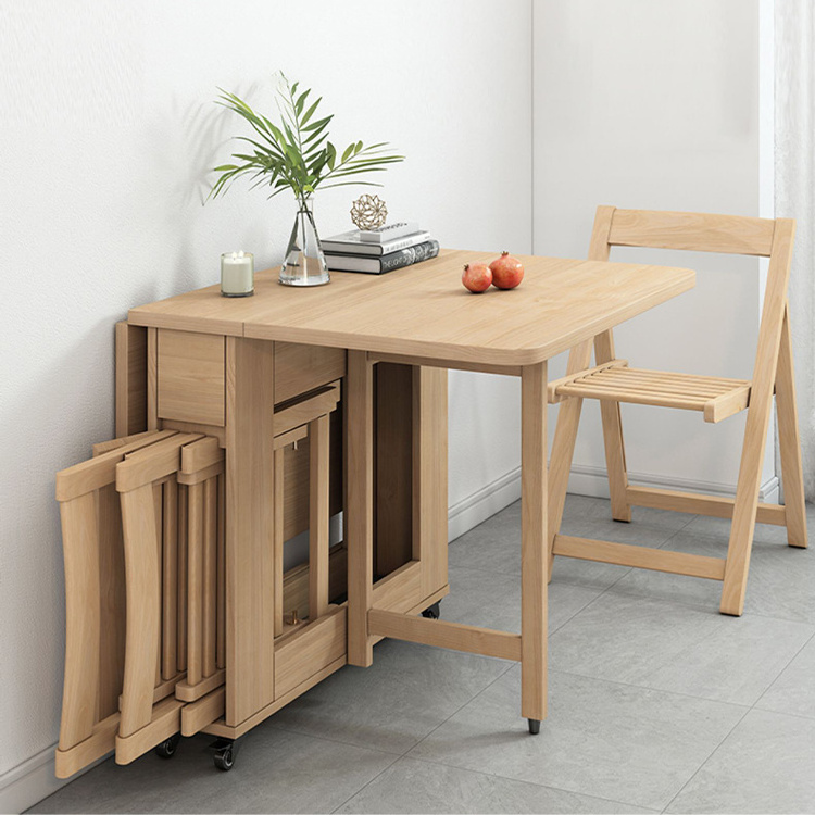 Folding Dinning Table and Chair Set Wood Space Saving Foldable Kitchen Dining Table a Manger Complet