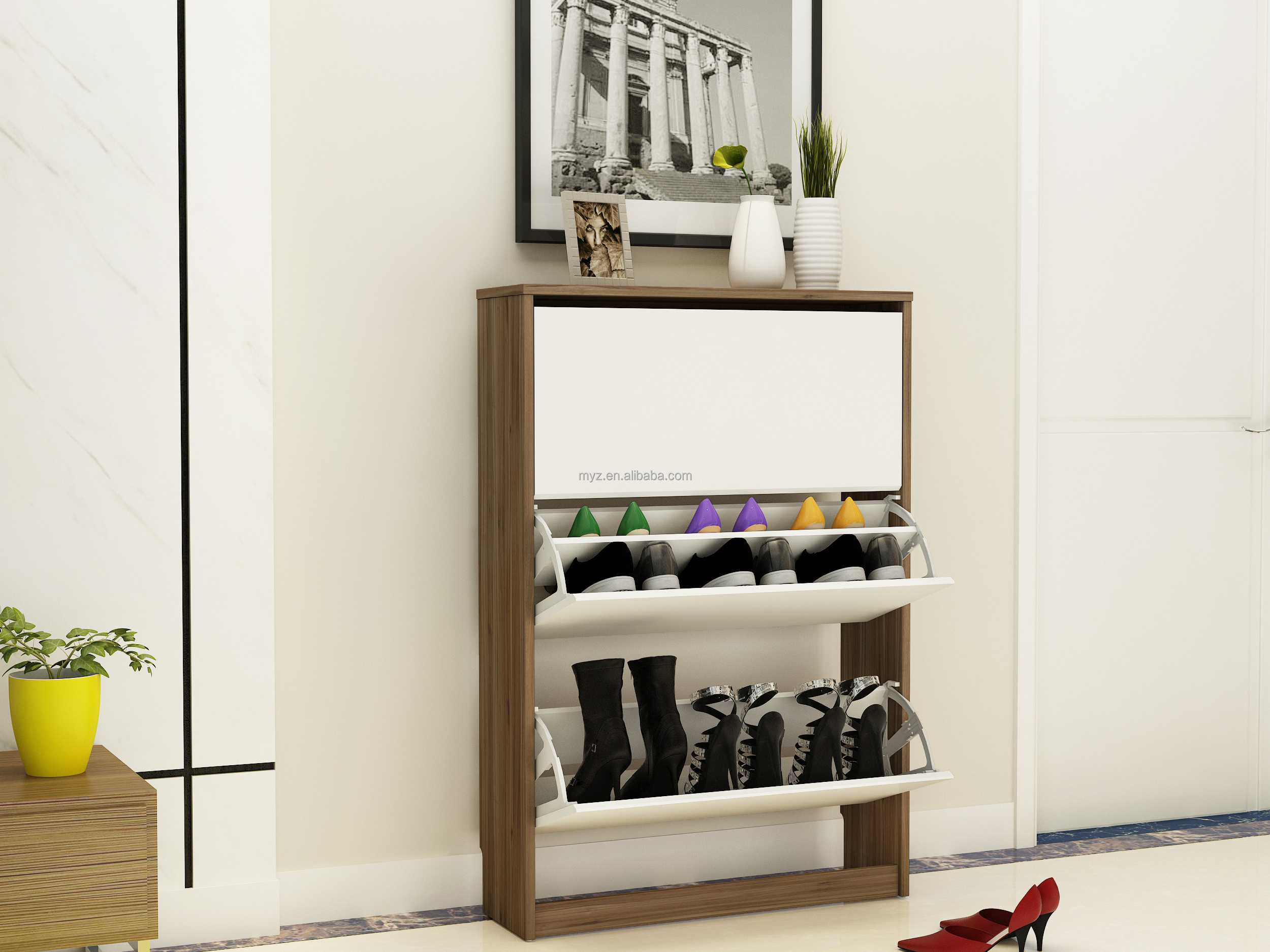 Standing Shoe Rack Organizer with 3 Flip Drawers Top Drawer Modern Slim Narrow Shoe Storage for Entryway