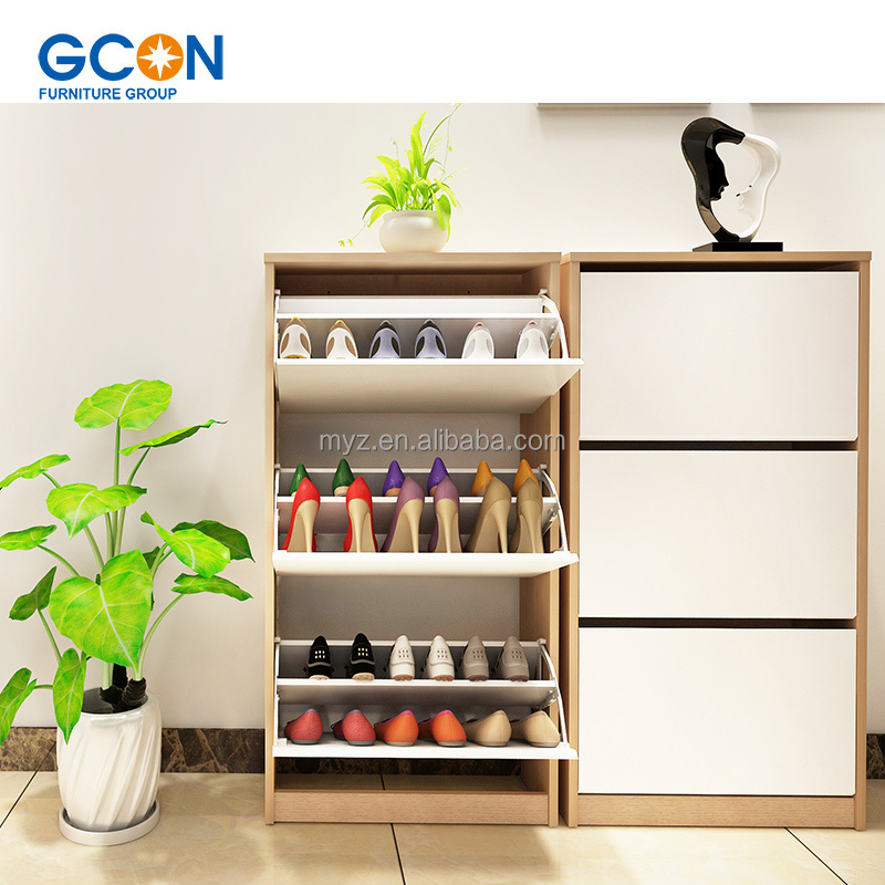 Standing Shoe Rack Organizer with 3 Flip Drawers Top Drawer Modern Slim Narrow Shoe Storage for Entryway