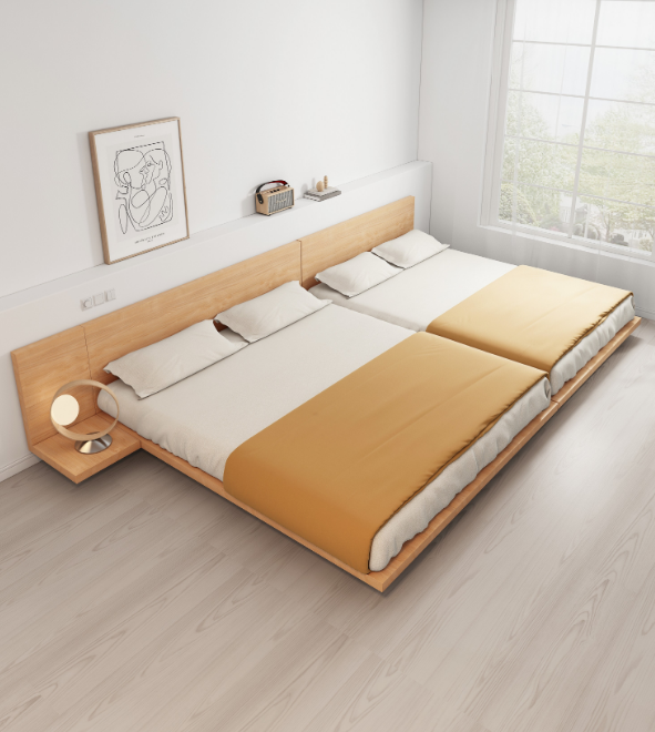 Platform Bed Frame Furniture Modern Full Queen King Size Cama Floating Solid Wood Bedroom Set