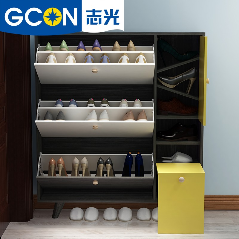 modern living room  wooden  shoe rack cabinet with hidden folding stool