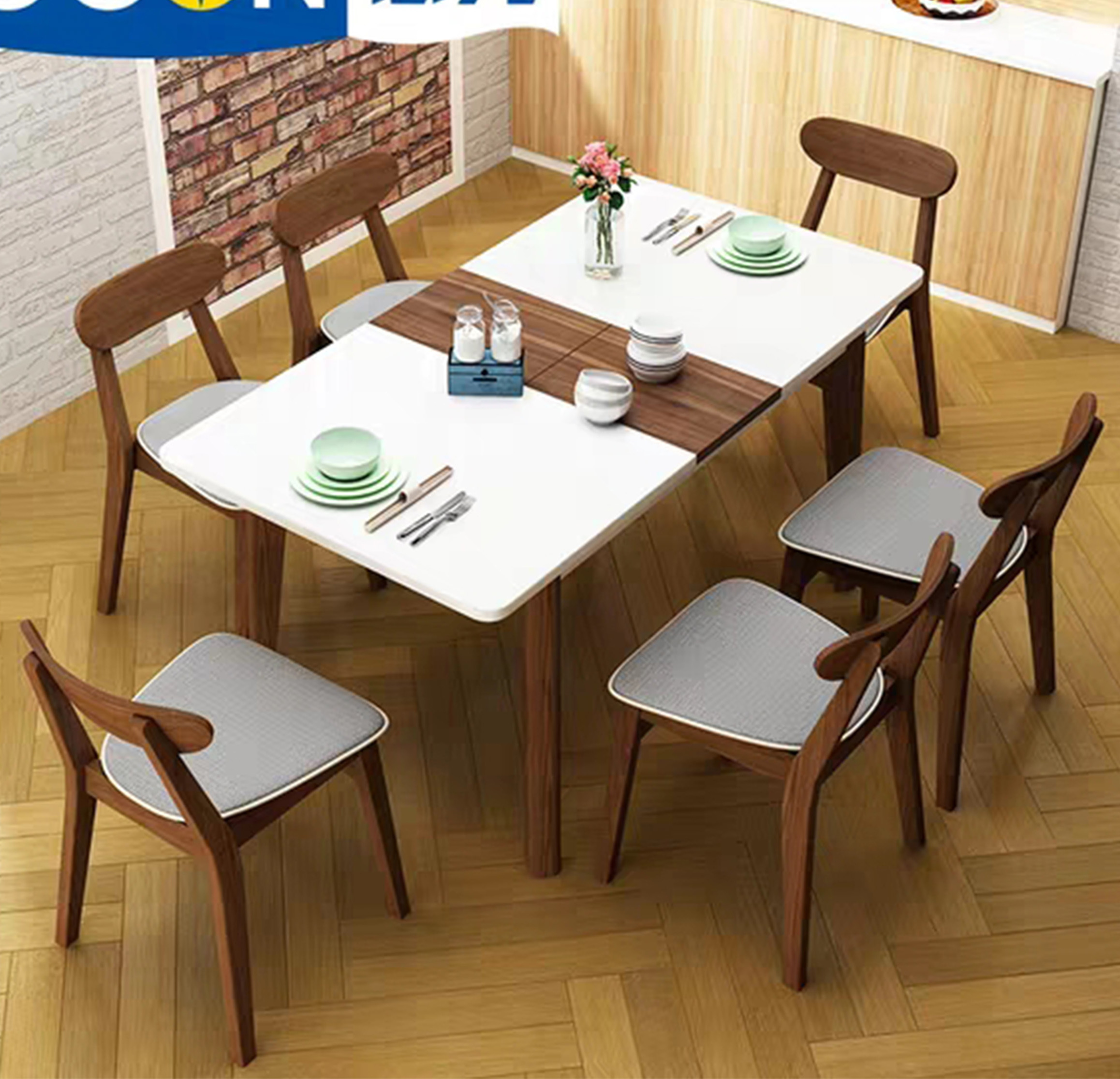 Latest designed modern dining room furniture smart extendable dining table with  tempering glass