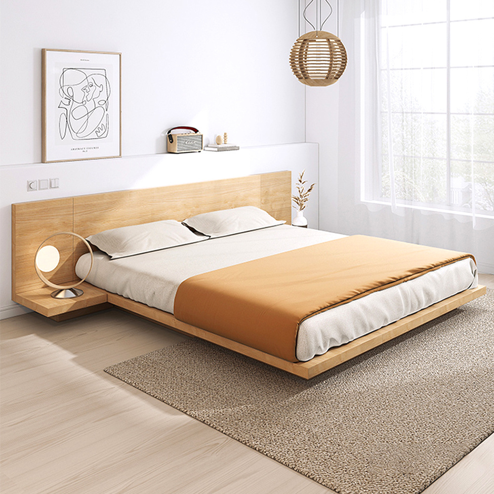 Platform Bed Frame Furniture Modern Full Queen King Size Cama Floating Solid Wood Bedroom Set