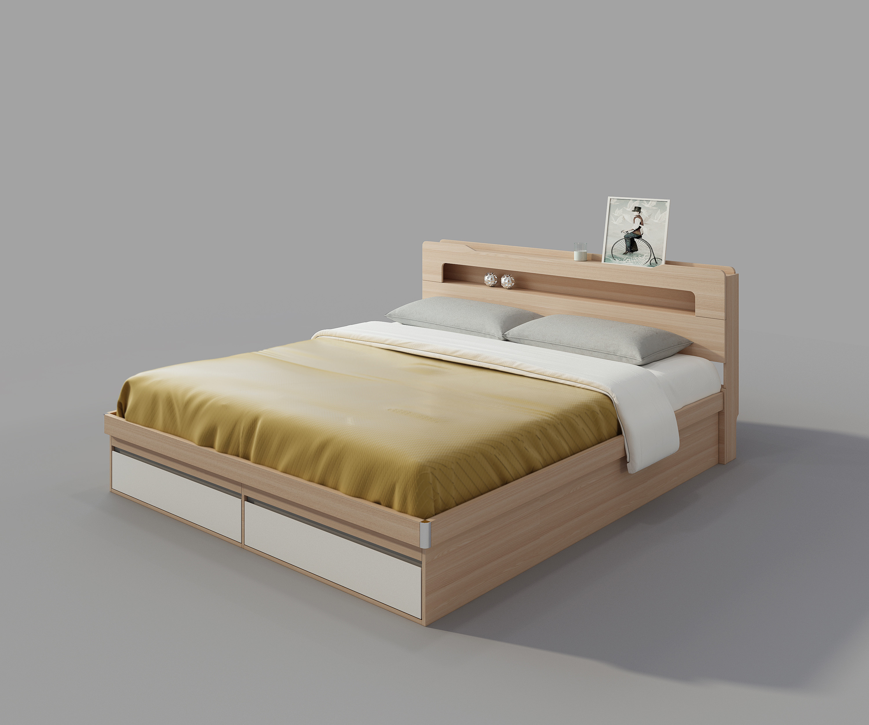 Modern Design Wooden Folding Bed with Storage Drawer and Lamp