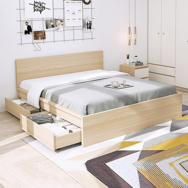 Hot Sale New Style Latest Stylish Luxury Wood Frame Double Bed Wood Bed