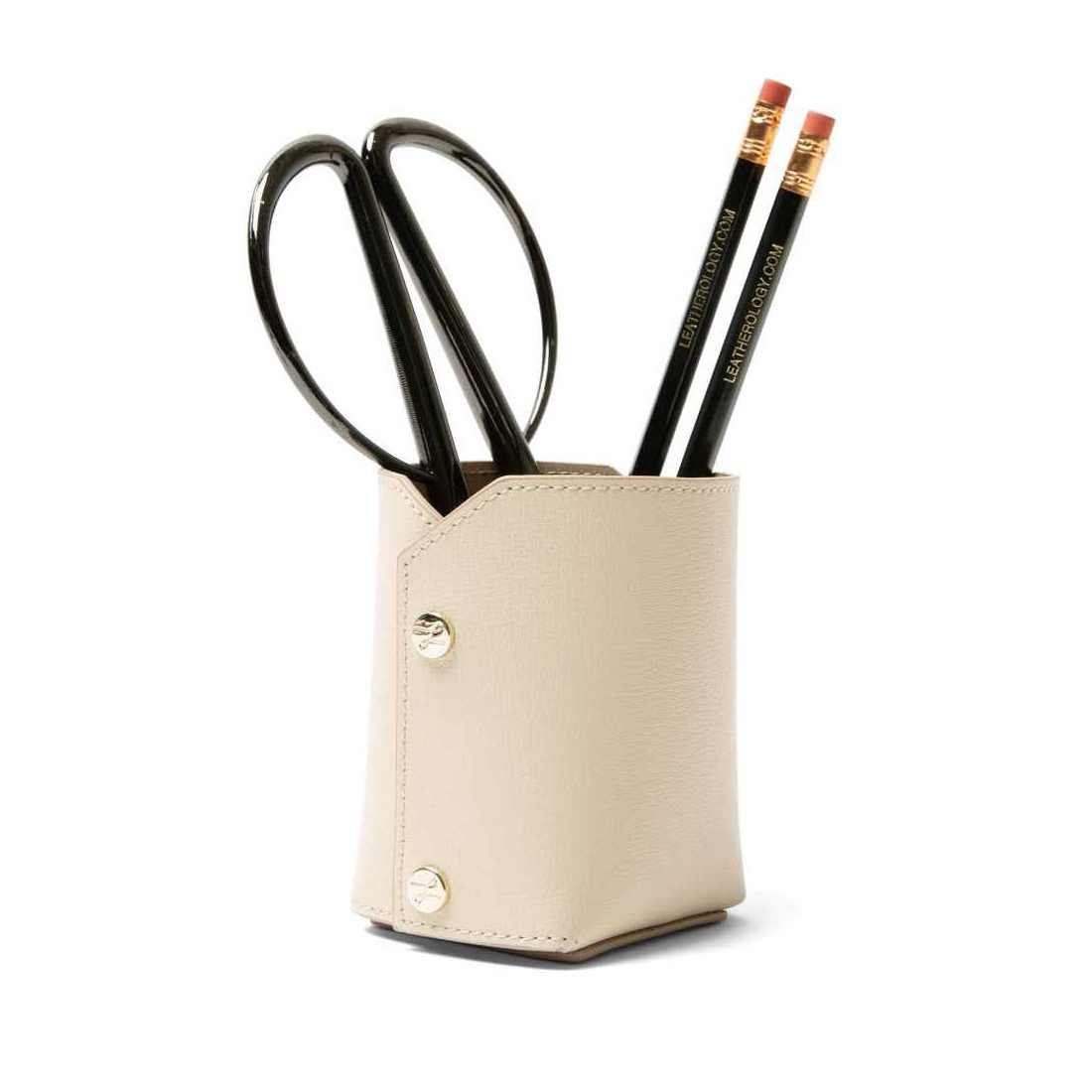 Hot Selling Customized Genuine Leather Pen Case Organizer Desktop Storage Box Bucket Foldable Pen Holder Cup For Office Desk