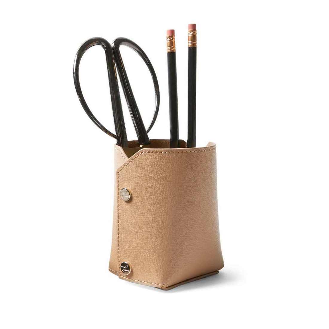 Hot Selling Customized Genuine Leather Pen Case Organizer Desktop Storage Box Bucket Foldable Pen Holder Cup For Office Desk