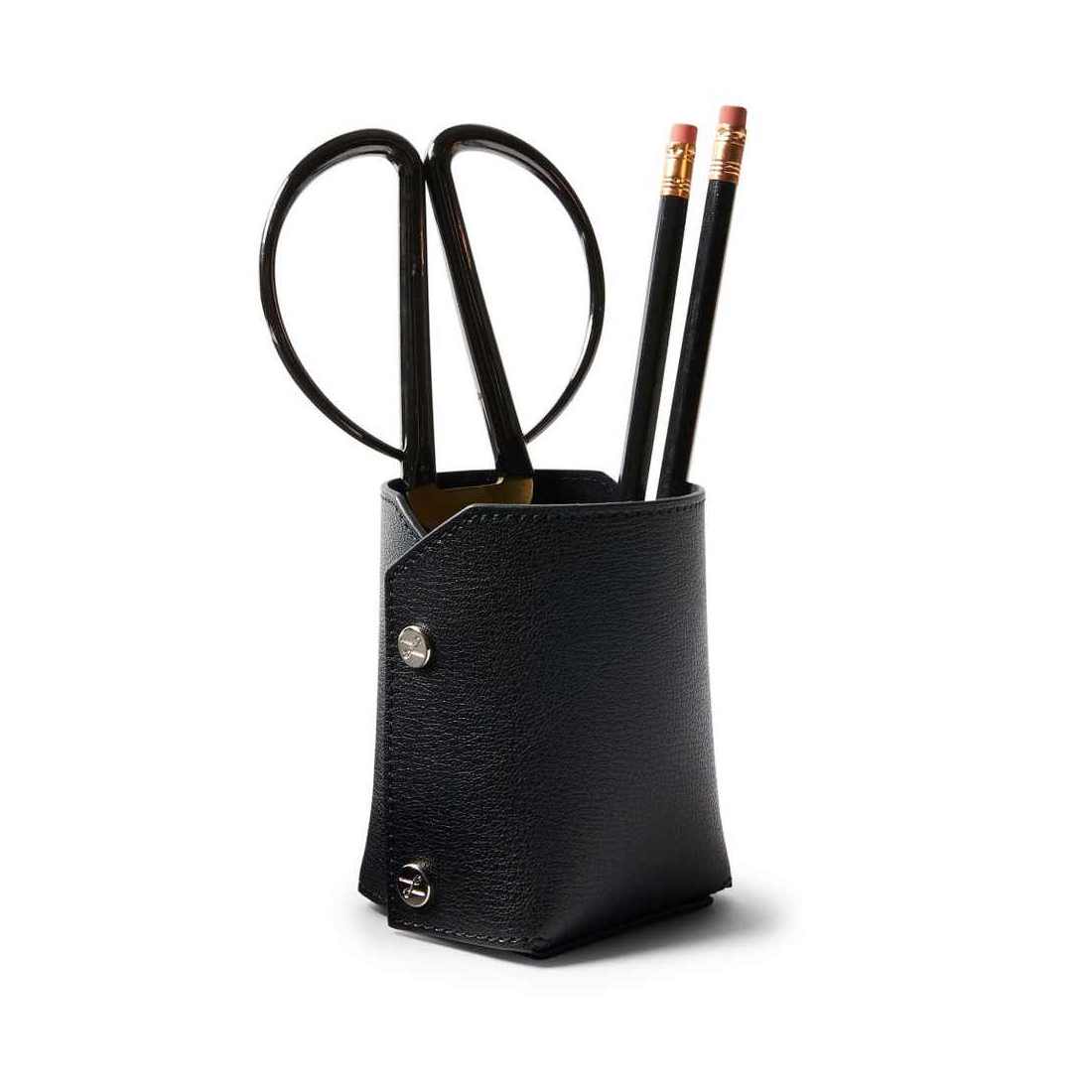 Hot Selling Customized Genuine Leather Pen Case Organizer Desktop Storage Box Bucket Foldable Pen Holder Cup For Office Desk