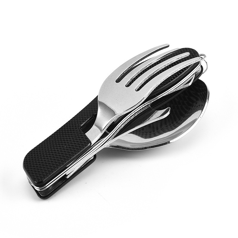 Outdoor Camping Portable Fork Knife Tableware Tools Stainless Steel 3 in 1 Multi-Function Folding Spoon&Fork Knife Travel Sets