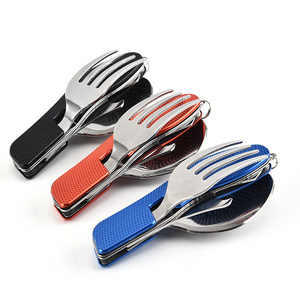 Outdoor Camping Portable Fork Knife Tableware Tools Stainless Steel 3 in 1 Multi-Function Folding Spoon&Fork Knife Travel Sets