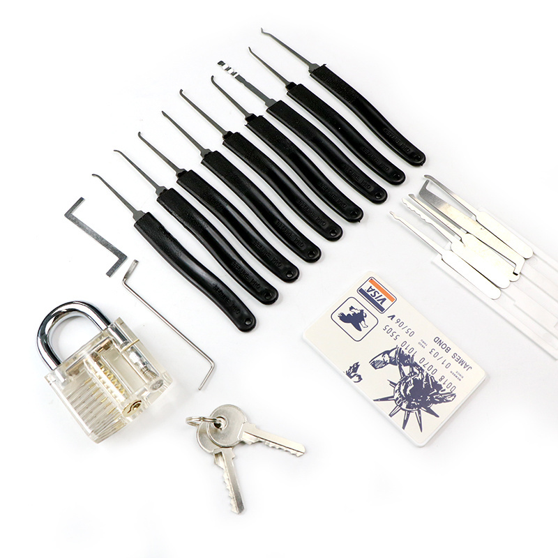 11 pcs supplies 1 transparent lock professional practice Unlocking training  locksmith tools extractor lock picking set