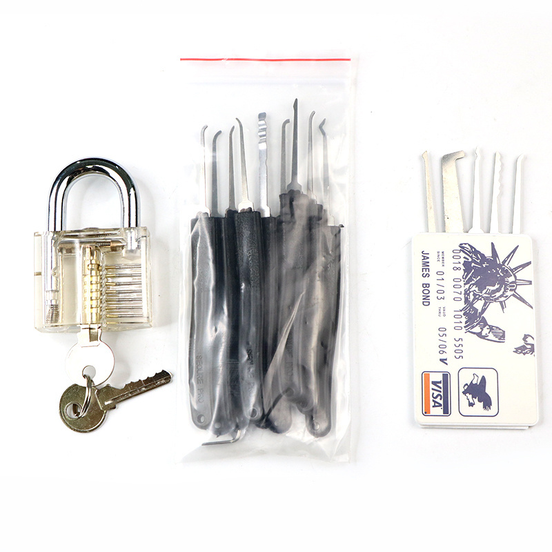 11 pcs supplies 1 transparent lock professional practice Unlocking training  locksmith tools extractor lock picking set