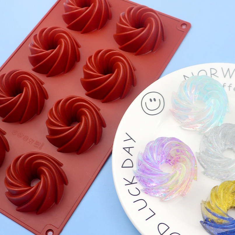 8 Cavity Swirl silicone cake wine heart sugar mold handmade chocolate mold baking tools easy to clean