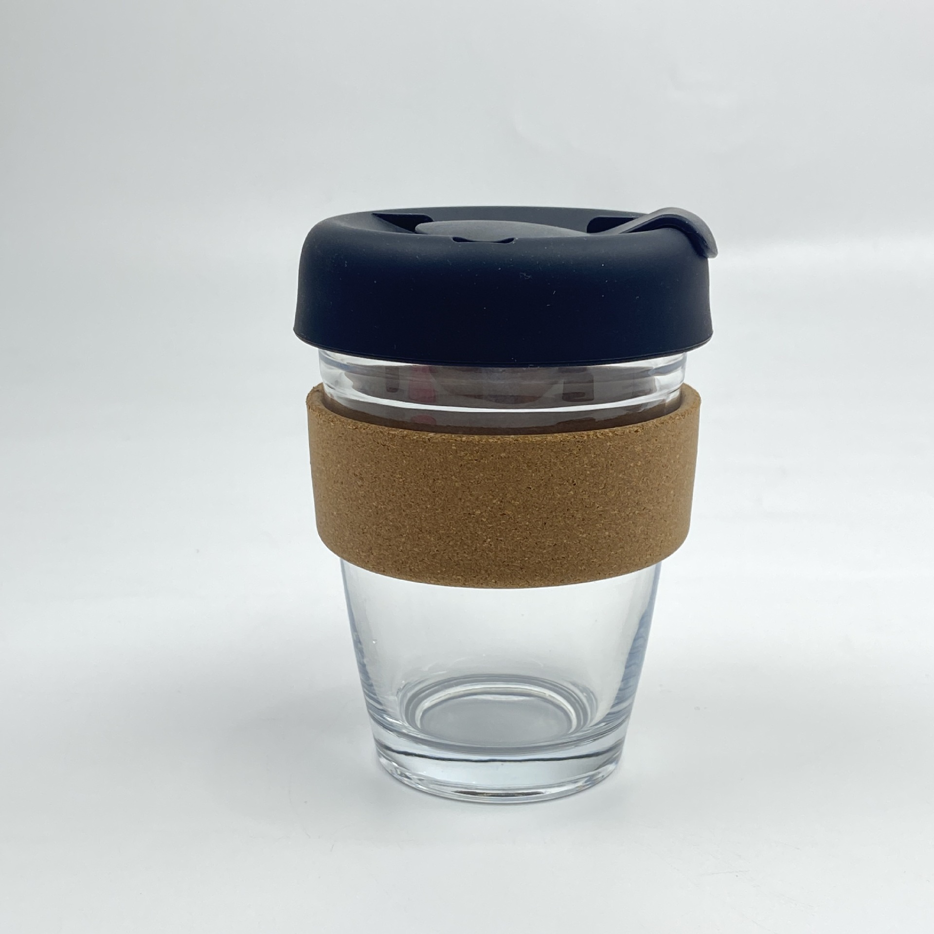 Eco Friendly Reusable Heat Resistant 350ml 450ml Glass Coffee Cup Mug with Silicone Lid Cap Cork Band