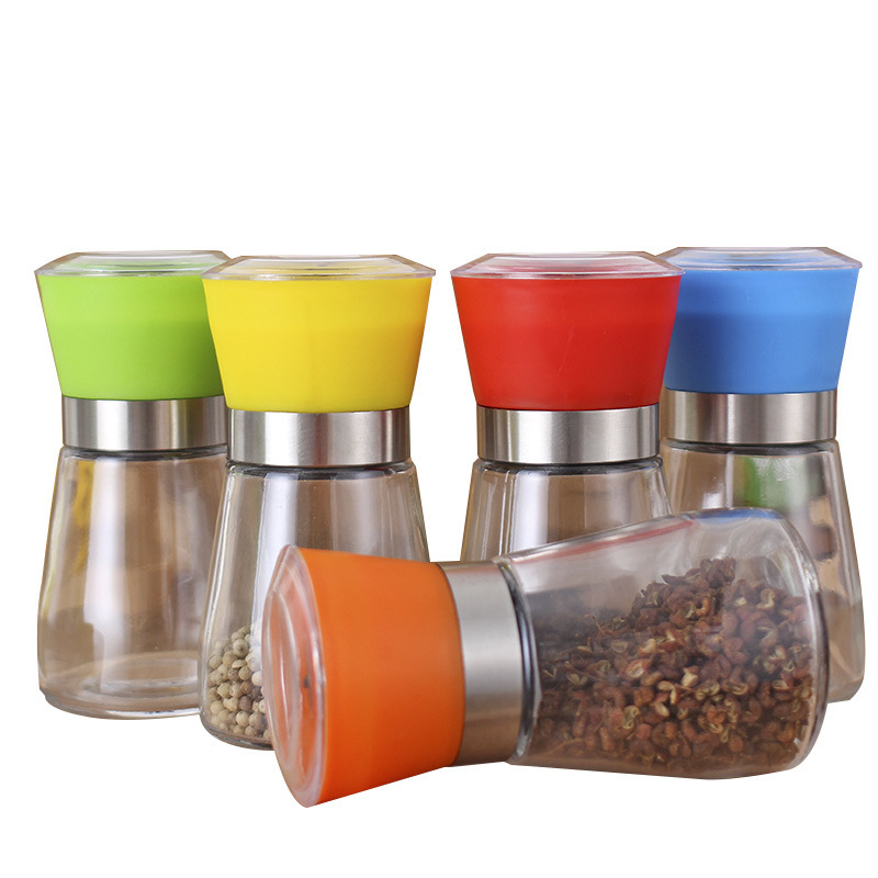 6OZ SPICE GLASS JAR WITH GRINDER LID PEPPER AND SALT MILL