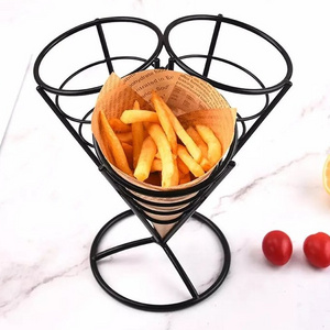 3 Cones Holder Stand French Fries Stand Cone Basket Fry Holder