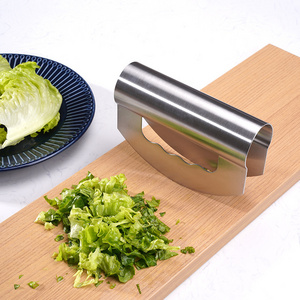 Salad Chopper - Stainless Steel Rocker Knife for Lettuce and  Vegetables with Blade Covers