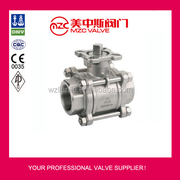 Stainless steel A351 CF8 CF8M 3pc ball valve /1000 wog Floating ball valve stem with ISO plate