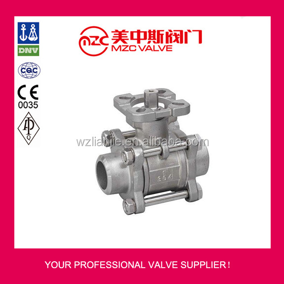 Stainless steel A351 CF8 CF8M 3pc ball valve /1000 wog Floating ball valve stem with ISO plate