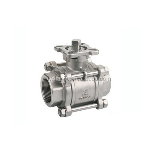 Stainless steel A351 CF8 CF8M 3pc ball valve /1000 wog Floating ball valve stem with ISO plate