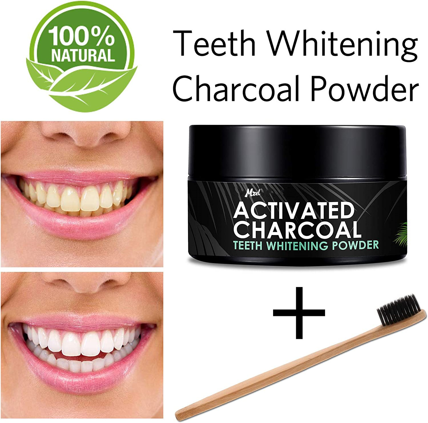 Private Label 100% Organic Natural Activated Charcoal Teeth Whitening Powder with Bamboo Toothbrush