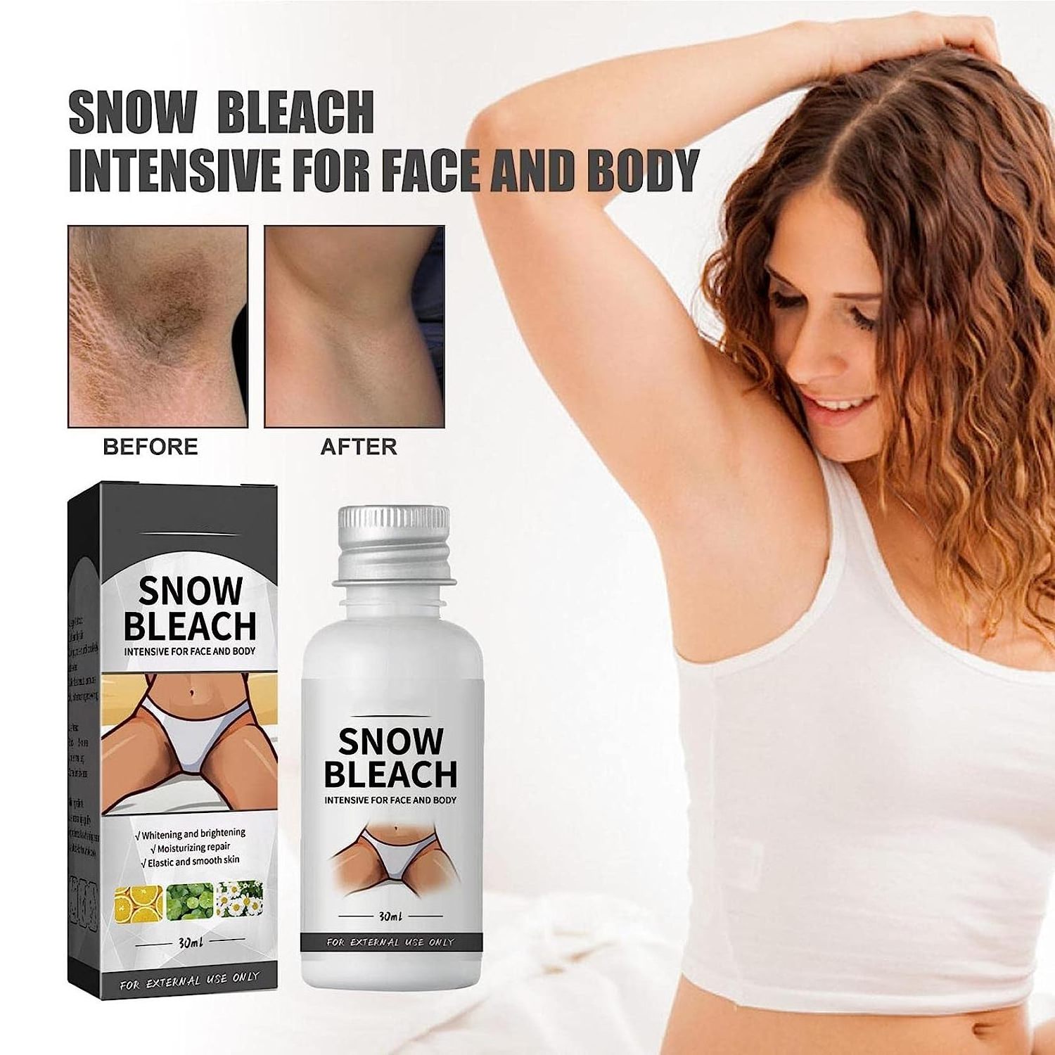 Face and Body Whitening Snow Bleach Cream for Private Part, Underarm, Knees, Elbows, Dark Skin White Bleaching Cream