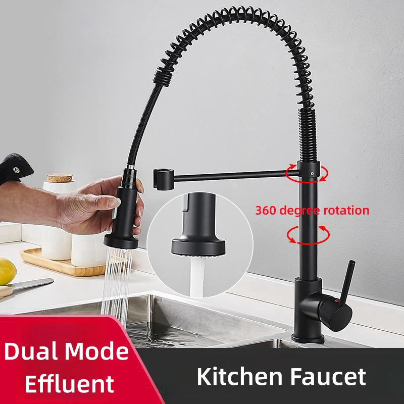 Contemporary Kitchen Faucet Tap with 2 Modes Pull-down Sprayer Kitchen Mixer Graphic Design OEM Stainless Steel Modern Ceramic