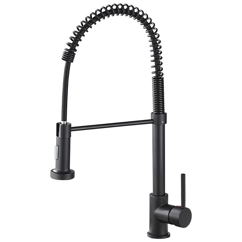 Black Knurled Kitchen Faucets with Pull Down Sprayer Brass Single Handle One Hole Faucet