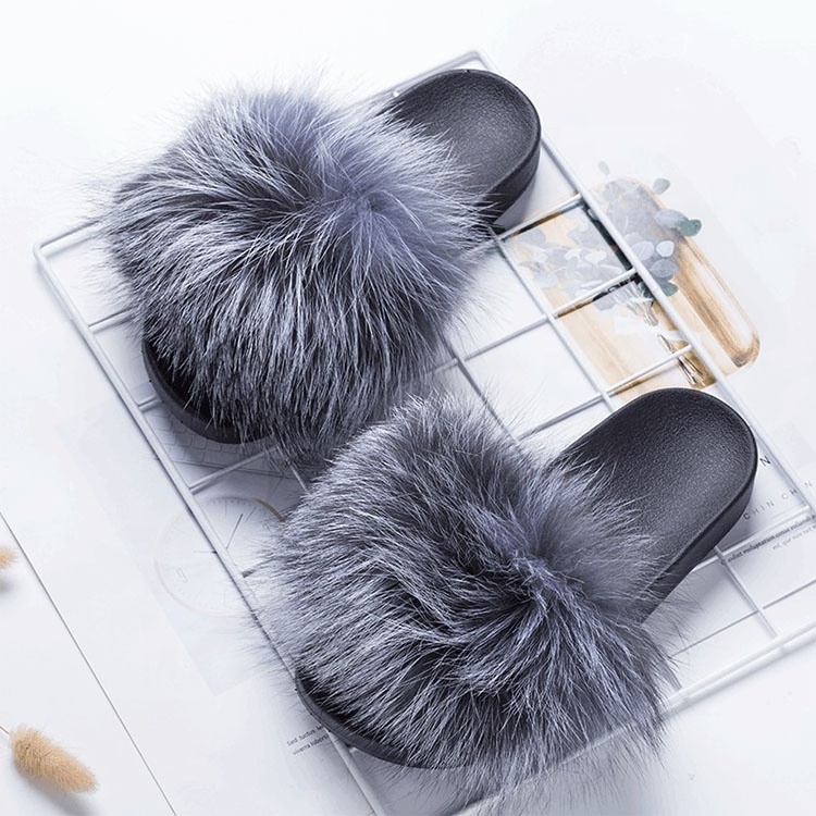 Bulk fur slides with sandals for women indoor home fur slippers