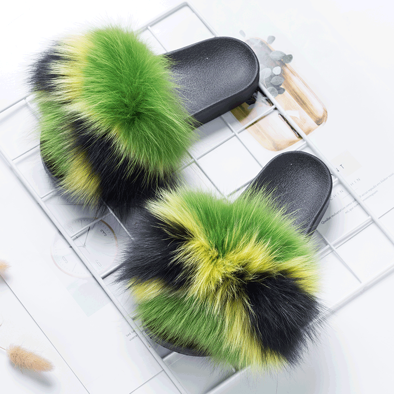 custom design logo raccoon fur women slipper and lady indoor real fox or milk fur sandals