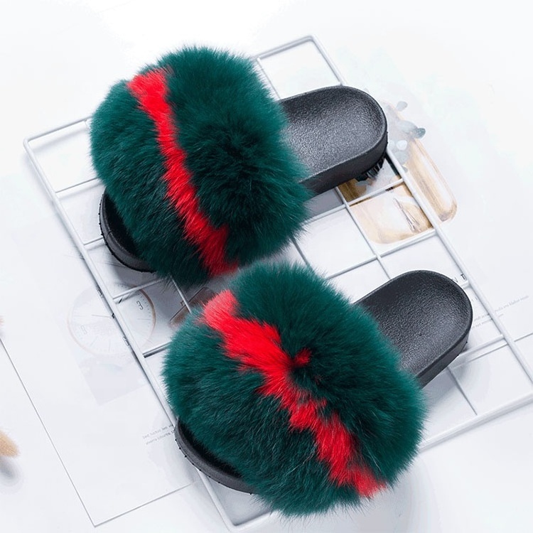 Bulk fur slides with sandals for women indoor home fur slippers