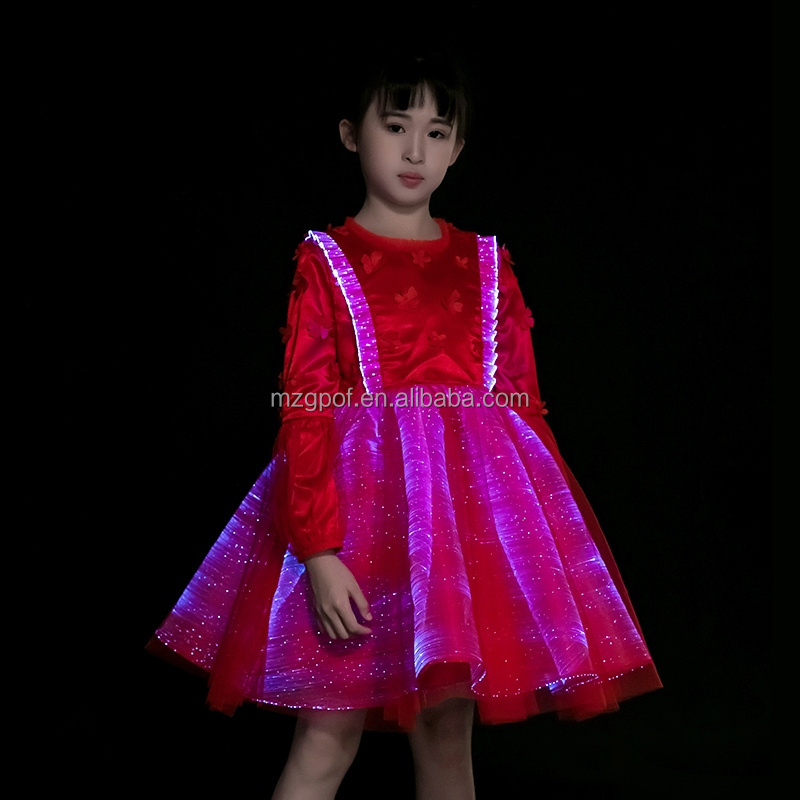 glow in the dark beautiful led light up fiber optical children dress with people's eyes on