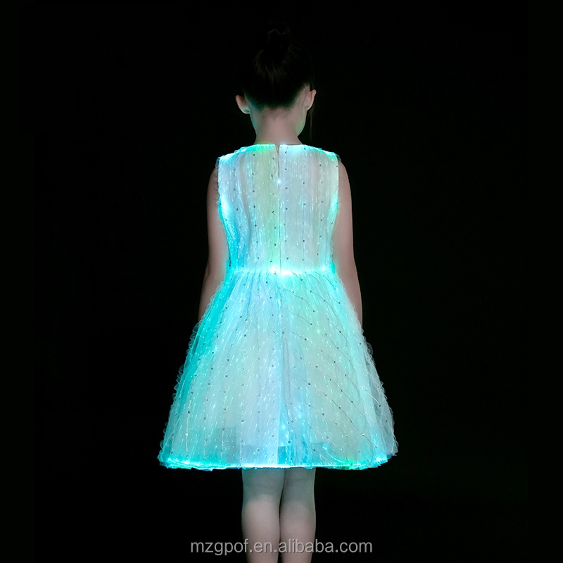 Glow in the dark LED rechargeable Luminous Kids Princess Dresses with LED Lights Illuminated Evening Dress Wedding