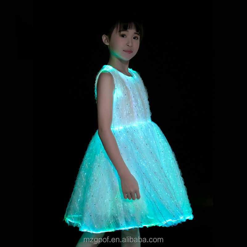 Glow in the dark LED rechargeable Luminous Kids Princess Dresses with LED Lights Illuminated Evening Dress Wedding