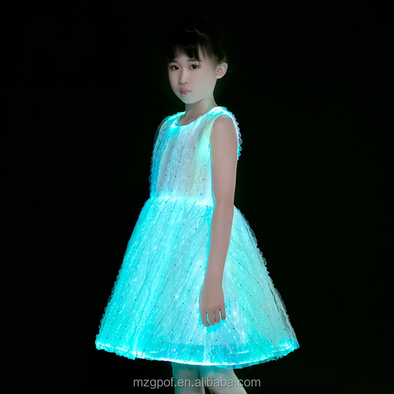 Glow in the dark LED rechargeable Luminous Kids Princess Dresses with LED Lights Illuminated Evening Dress Wedding