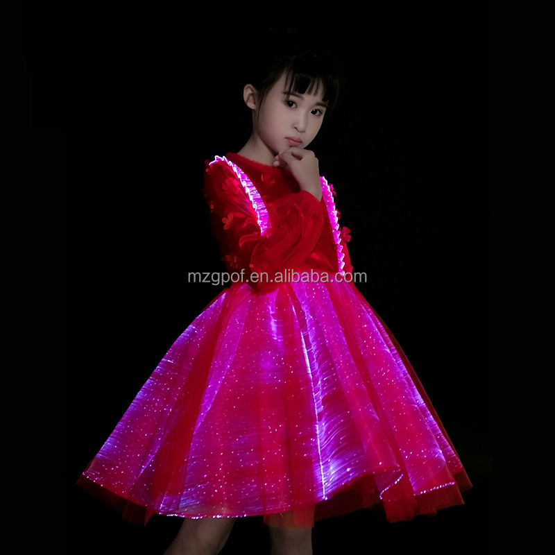 glow in the dark beautiful led light up fiber optical children dress with people's eyes on