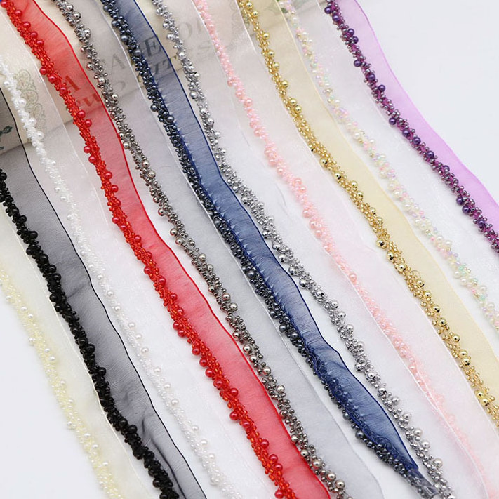 Deepeel RC137 1.5cm DIY Headband Hair Accessories Ribbon Clothes Decoration Organza Tapes Collar Beaded Lace