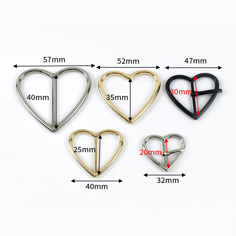 Deepeel BF919 20-40mm Luggage Hardware Accessories Bag Strap Pin Buckle Decoration Heart-Shaped Alloy Tri-Glide Buckles