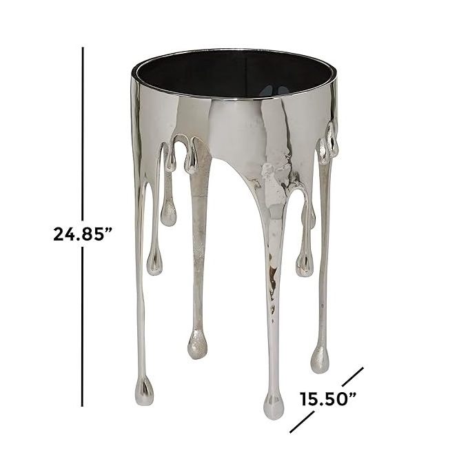 END & SIDE TABLE Aluminum Drip Accent Table with Melting Designed Legs and Shaded Glass Top, 16